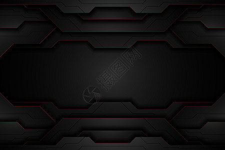 抽象金属黑色纹理和线条对比金属板模板上的红色现代技术图片