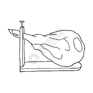 矢量手绘火腿 西班牙菜 菜单和包装的设计草图元素 白色背景上的插图食物牛肉餐厅黑色羊肉写意卡通片美食牛扒涂鸦图片