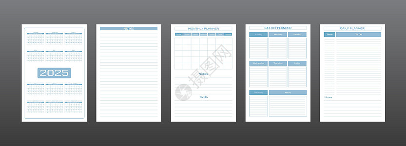 2025 年日历每日每周每月个人计划日记模板采用严格的极简都市风格灰蓝色 个人时间表 星期从星期日开始图片