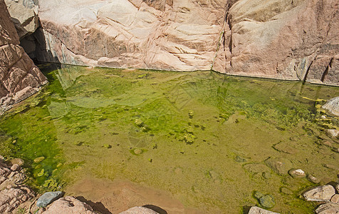 山峡的淡水池水花岗岩石头绿洲环境裂缝池塘沙漠砂岩巨石荒野图片