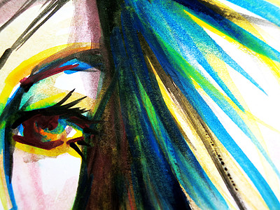 美丽的女人眼睛抽象水彩画水彩手绘绘画头发墨水艺术创造力眉毛嘴唇艺术品图片