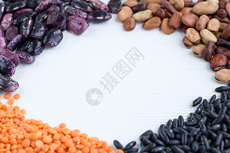 多色有机素食谷类粮食 谷物豆豆扁豆和复制空间混合成分的多彩背景图片
