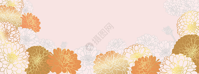 奢华金色花卉壁纸设计与手绘菊花图片