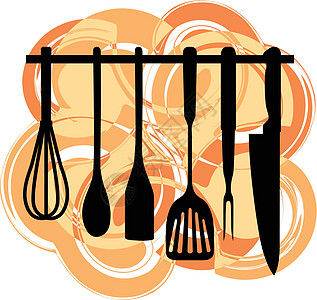 厨房用具包架子烹饪收藏厨师服务器墙纸菜单食物插图家庭图片