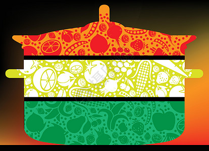 干锅肥肠汤制作图案水果食物厨房美食沙锅烹饪平底锅餐厅蔬菜用具插画