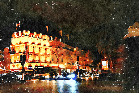 巴黎广场之一 在晚上的夜晚图片