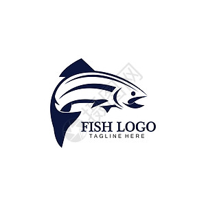 鱼抽象图标设计标志模板 钓鱼俱乐部或在线商店的创意矢量符号店铺艺术蓝色食物动物标签插图圆圈野生动物公司图片