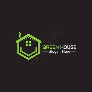 绿色房屋标志 生态住宅隔离黑色背景的房地产标志理念公司网络标识插图建筑学城市艺术公寓建造房子图片