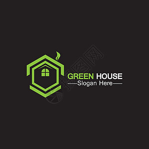 绿色房屋标志 生态住宅隔离黑色背景的房地产标志理念推广建筑建筑学网络插图身份商业建造品牌艺术图片