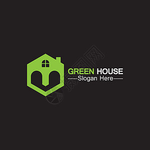 绿色房屋标志 生态住宅隔离黑色背景的房地产标志理念插图公司建筑品牌推广商业建筑学技术建造城市图片