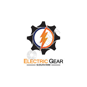 电动齿轮矢量标志模板插图 适用于商业技术和网络 也用于能量和雷声符号品牌活力机器店铺电气公司标识工程送货闪电图片