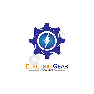 电动齿轮矢量标志模板插图 适用于商业技术和网络 也用于能量和雷声符号机器车轮机械电气工厂力量引擎工程注意力公司图片