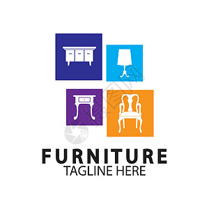 抽象家具标志设计理念 椅子 沙发 桌子和家居用品的符号和图标商业标识金子手臂奢华精英长椅公司徽章座位图片