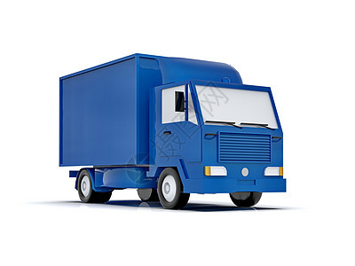 白色背景的蓝色玩具商用运货卡车速度货运服务车轮邮资卡车物流货车载体盒子图片