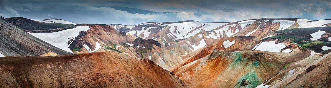 冰岛全景真实的冰岛粗犷景观 包括五颜六色的彩虹火山山脉 火山 溪流和著名的远足小径高地旅行蒸汽戏剧性观光登山踪迹探索小路山脉图片