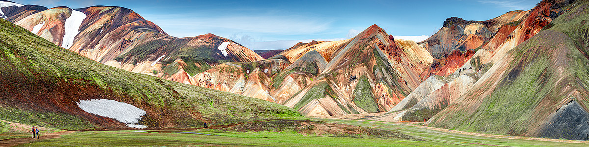 冰岛全景真实的冰岛粗犷景观 包括五颜六色的彩虹火山山脉 火山 溪流和著名的远足小径山脉小路冒险荒野背包登山观光戏剧性首脑旅行图片