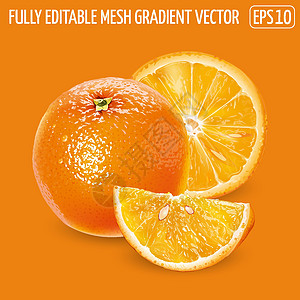 整片橙色和切片 在橙色背景上图片