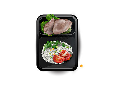 在午餐盒里煮肉和大米及蔬菜叶子饭盒美食味道香菜时间食谱贮存食物烹饪图片