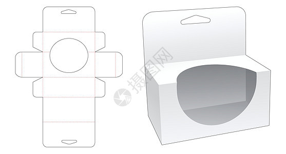 带有椭圆形窗口模切模板的悬挂式包装盒背景图片