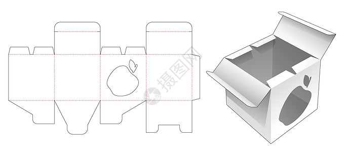带苹果形窗口模切模板的中间开口点包装盒图片