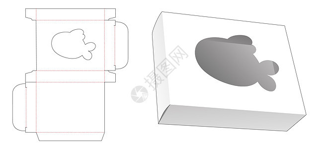 带有鱼卡通形窗口模切模板的矩形框背景图片