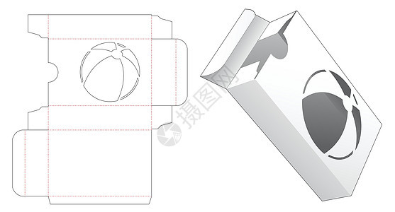 带球形窗口模切模板的矩形包装盒图片