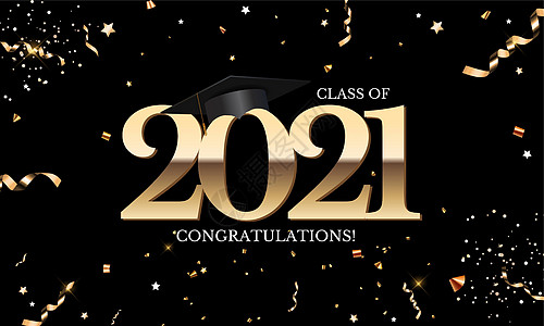 2021 年毕业班 毕业帽和五彩纸屑 矢量图 Eps1庆典学院班级插图文凭大学金子卡片流苏学生图片
