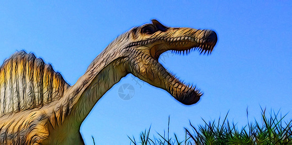 代表棘龙的数字绘画风格牙齿插图食肉热带捕食者生物化石古生物学灭绝侏罗纪图片
