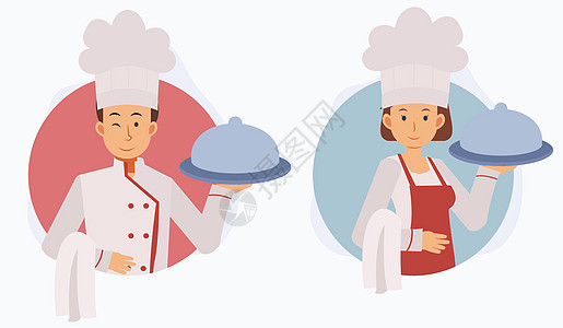 男人和女人 chefFlat 矢量卡通人物图片