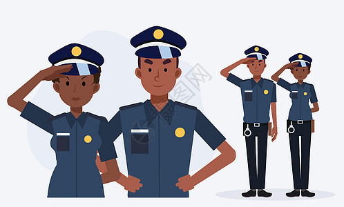 非洲裔美国警察 男性和女性警察 平面矢量卡通人物插画图片