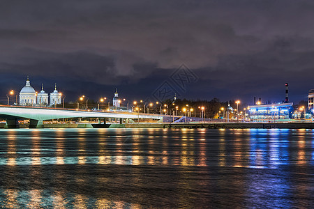 俄罗斯 圣彼得堡 内瓦河亚历山大涅夫斯基大桥夜景景观城市旅行航海旅游地标大教堂历史图片