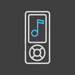 深色背景上的 Mp3 播放器矢量平面图标歌曲玩家插图按钮耳机黑色音乐体积立体声技术图片