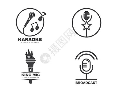 卡拉 OK 的麦克风图标标志和音乐矢量插图设计卡拉ok节日横幅岩石标识歌曲俱乐部邀请函爵士乐海报图片