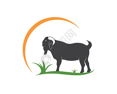 山羊标志模板矢量图艺术动物插图羊肉喇叭标识太阳草地烧烤牛扒图片