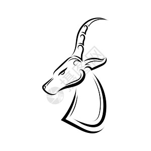 黑斑羚头的黑白线条艺术标识喇叭吉祥物草图动物绘画鹿角动物园食草羚羊图片