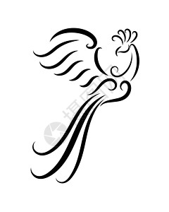 凤梨黑白线稿小鸟幻境动画片神话插图艺术动物群火鸟飞行魔法图片