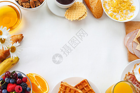 健康早餐背景情况框架甜点油炸营养果汁燕麦盘子杯子面包食物图片