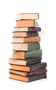 在白色背景中被孤立的书本堆积如山出版物收藏学习档案冲压学生教科书学校文学教育图片