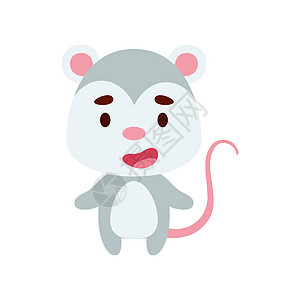 白色背景上可爱的小负鼠 儿童卡片的卡通动物角色婴儿送礼会生日邀请屋内部 明亮的彩色幼稚矢量图图片
