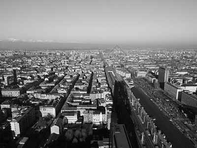 以黑白两种颜色显示都灵的空中景象建筑学城市联盟景观黑色车站建筑白色鸟瞰图地标图片