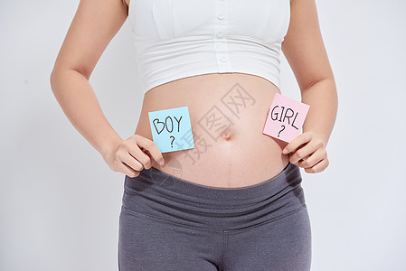 怀孕 男孩或女孩 婴儿性别腹部肚子女性成人笔记邮政母亲男生女士母性背景图片