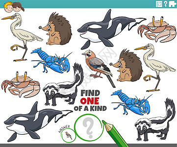 一种与卡通野生动物的儿童游戏大猩猩资产消遣测试幼儿园潮蟹谜语元素工作白鹭图片