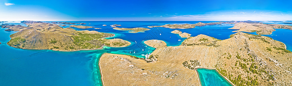 Kornati 科纳提国家公园空中全景的惊人岛屿群岛景观航行斑点旅行帆船海岸海洋蓝色港口游客公园图片