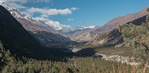 位于Marshyangdi河谷的Annapurna环路山峰全景旅游天空自由蓝色顶峰峡谷远足者山脉太阳公园图片