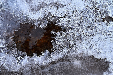 冻结流 美丽的冬天自然背景 冬天的霜雪场景风景溪流摄影蓝色流动天空环境季节水晶图片