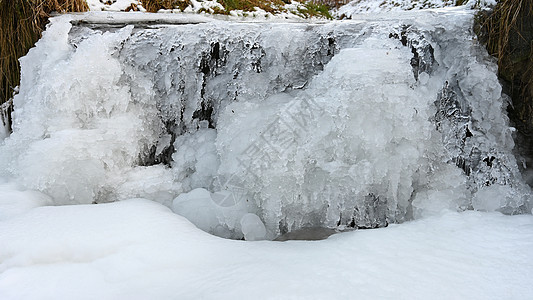 冻结流 美丽的冬天自然背景 冬天的霜雪溪流树木瀑布旅行池塘场景流动冰柱水晶环境图片