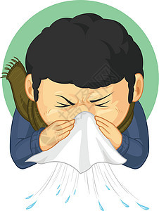 生病的男孩得了流感和打喷嚏的卡通插图 Drawin图片