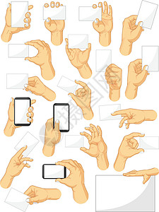 手势持有智能手机标志卡通矢量绘图图片