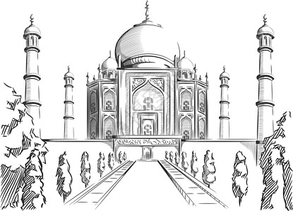 素描涂鸦泰姬陵地标印度目的地大纲 Vecto图片