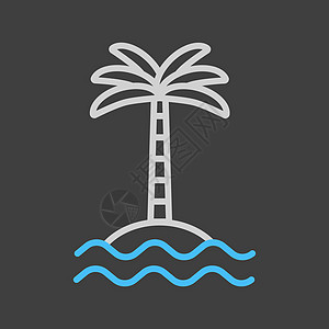 岛上的热带棕榈 深色背景上有海浪矢量图标背景图片